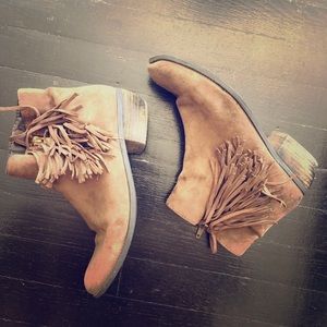 Suede Brown Leather Fringe Cowboy Booties (sz 6.5)